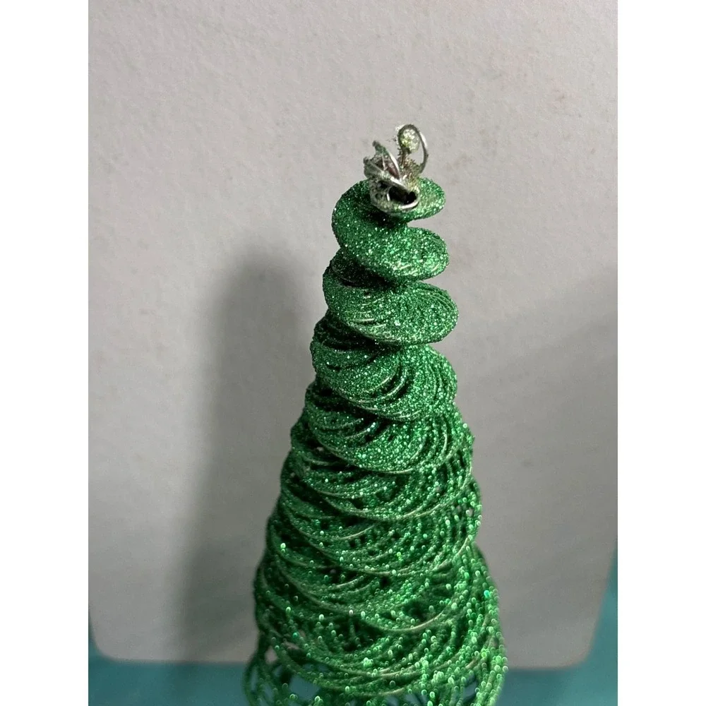Green Glitter Spiral Wire Christmas Tree Decorations 7